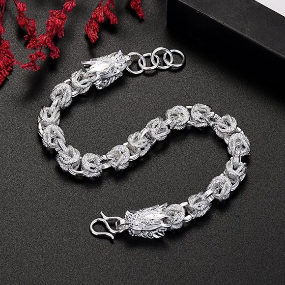 Beautiful Dragon's Head Link Bracelet Stamped .925 Solid Sterling Silver - Picture 4 of 4